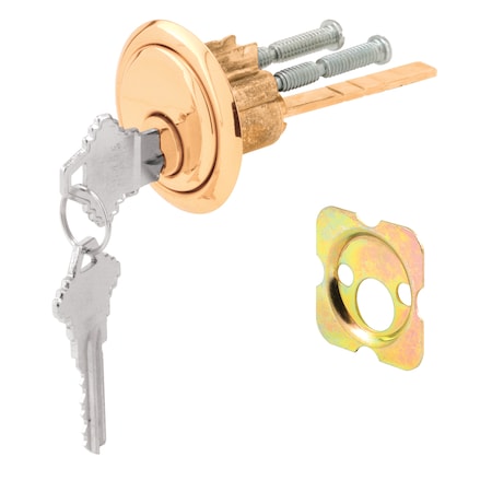 Prime-Line Rim Cylinder Lock, 3/4 in. Hole Center, Diecast, Brass Plated, Schlage (Single Pack) U 9966